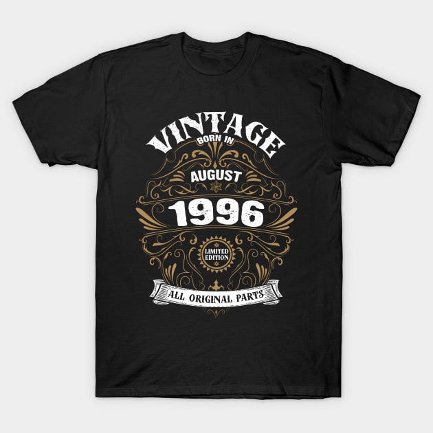 Born in August 1996 Birthday T-Shirt by DARSHIRTS